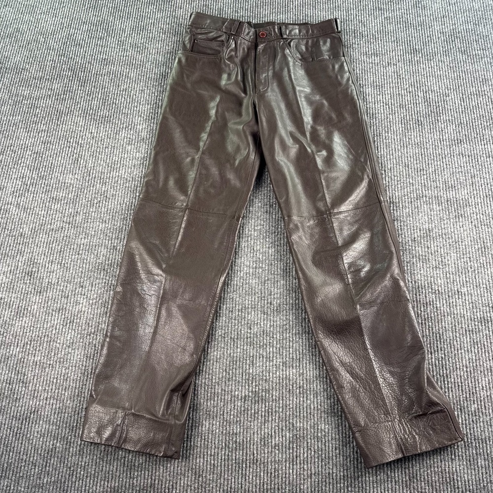 Vintage Skins By Tora Leather Pants Mens 32x32 Brown Lined Double Knee Sleek 80s